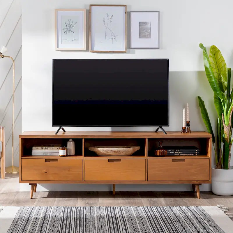 Mobile TV Middlebrook Alby in legno massello, 70 pollici, stile metà secolo
