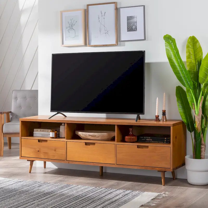 Mobile TV Middlebrook Alby in legno massello, 70 pollici, stile metà secolo