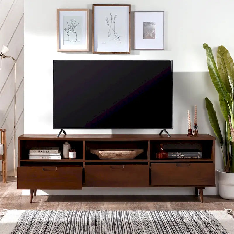 Mobile TV Middlebrook Alby in legno massello, 70 pollici, stile metà secolo