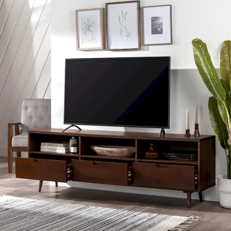 Mobile TV Middlebrook Alby in legno massello, 70 pollici, stile metà secolo