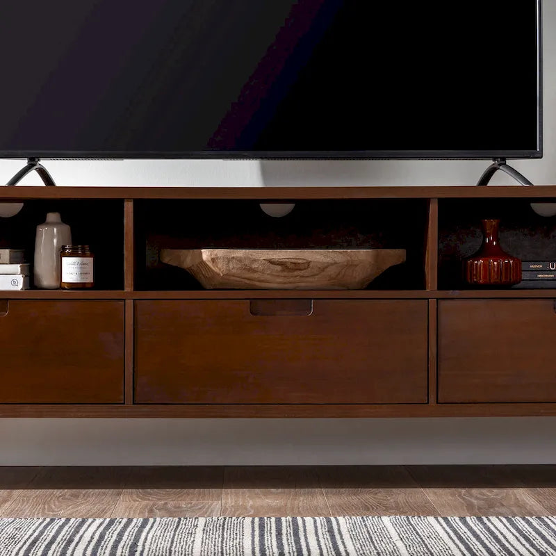Mobile TV Middlebrook Alby in legno massello, 70 pollici, stile metà secolo