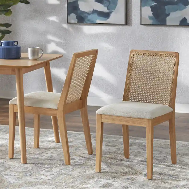 Sedie da pranzo Newington in legno massello con canna (set da 2)