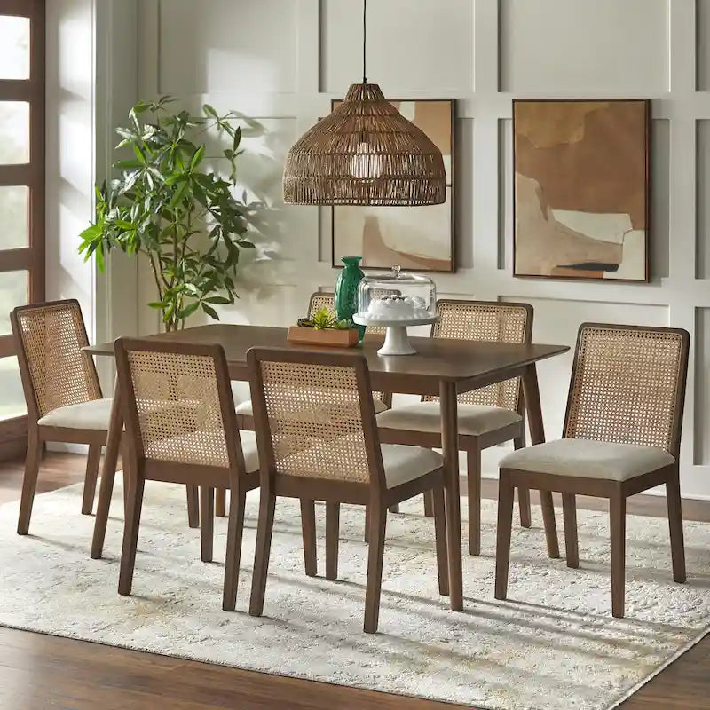 Sedie da pranzo Newington in legno massello con canna (set da 2)