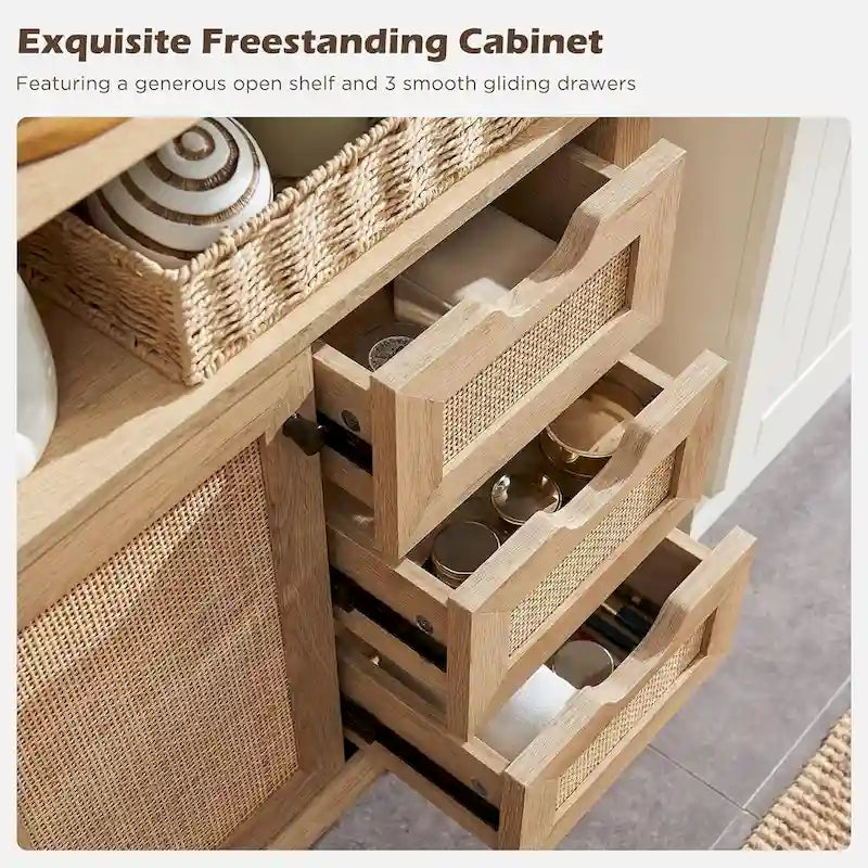 Mobiletto da bagno piccolo in rattan naturale, Armadietto contenitore moderno