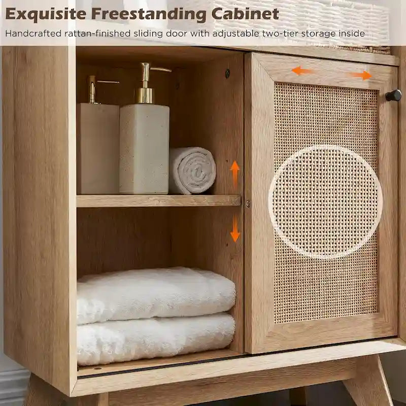 Mobiletto da bagno piccolo in rattan naturale, Armadietto contenitore moderno
