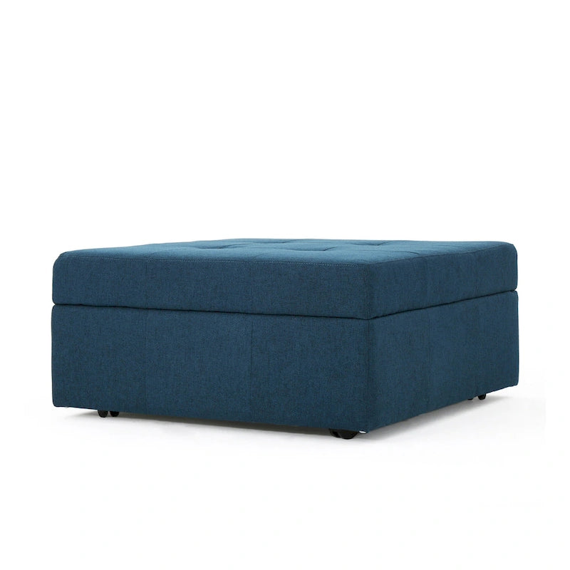 Pouf Contenitore Basso con Accento, Quadrato 79 cm, Blu Navy Capitonnè