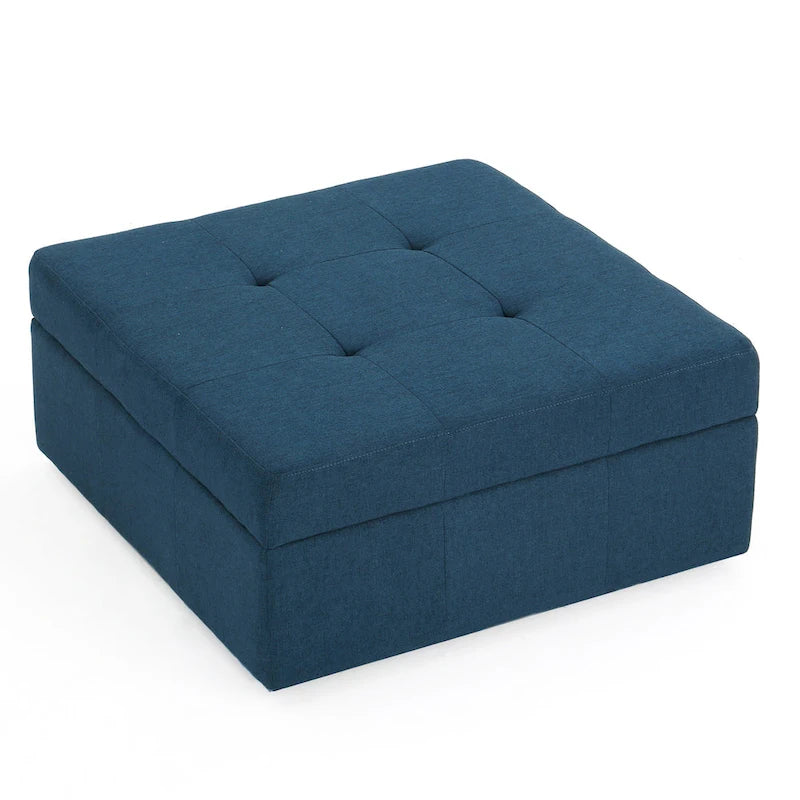 Pouf Contenitore Basso con Accento, Quadrato 79 cm, Blu Navy Capitonnè
