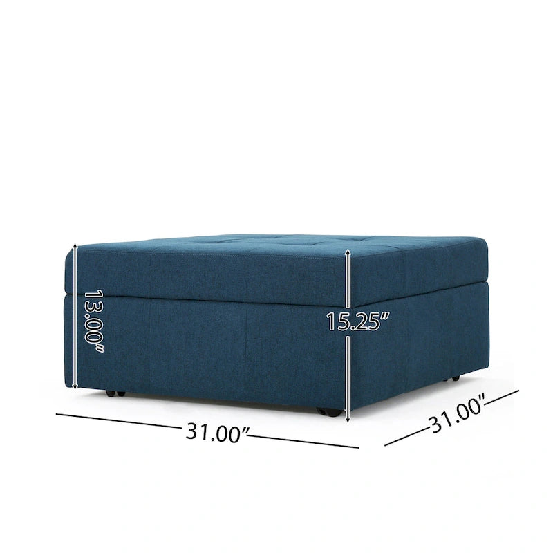 Pouf Contenitore Basso con Accento, Quadrato 79 cm, Blu Navy Capitonnè