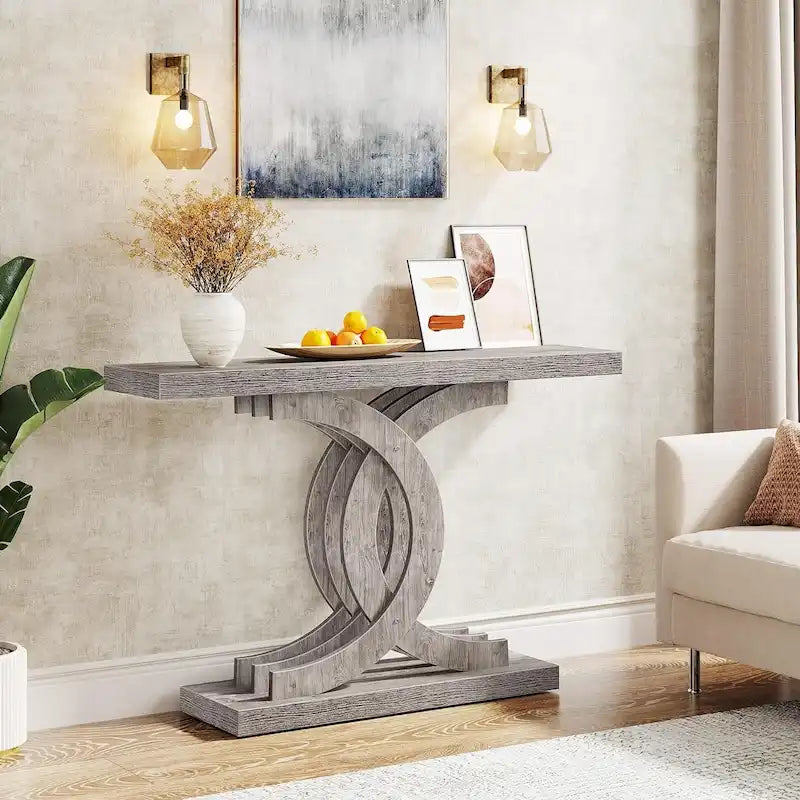 Tavolini consolle in legno stile rustico con base geometrica per l'ingresso
