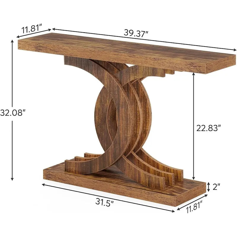 Tavolini consolle in legno stile rustico con base geometrica per l'ingresso
