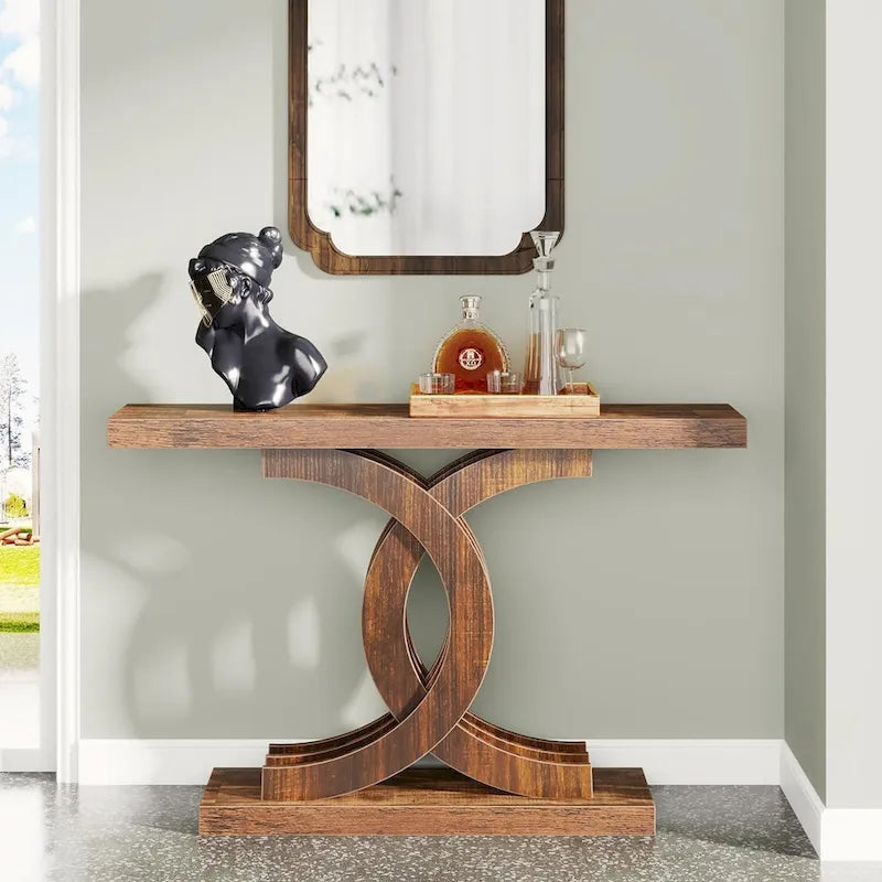 Tavolini consolle in legno stile rustico con base geometrica per l'ingresso