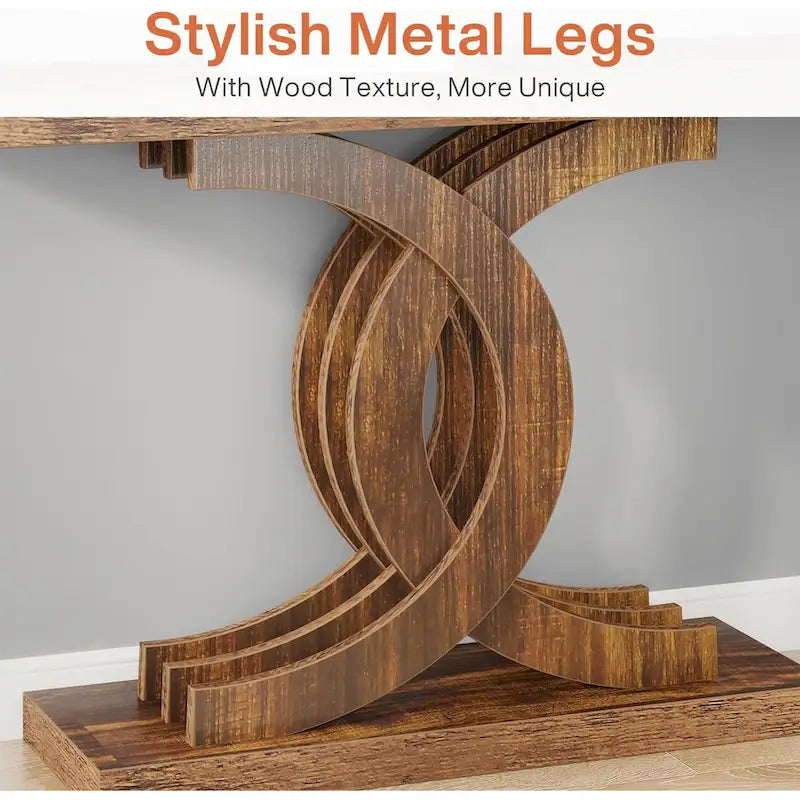 Tavolini consolle in legno stile rustico con base geometrica per l'ingresso