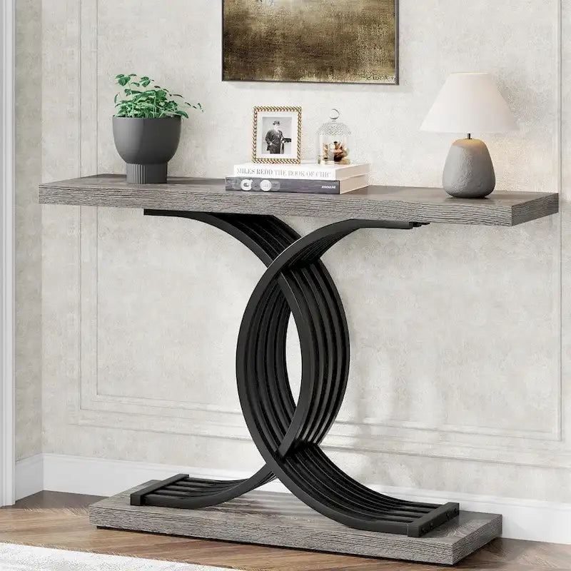 Tavolini consolle in legno stile rustico con base geometrica per l'ingresso
