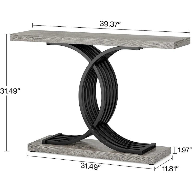 Tavolini consolle in legno stile rustico con base geometrica per l'ingresso