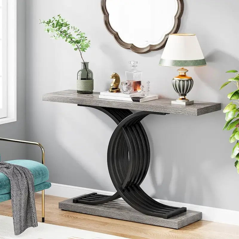 Tavolini consolle in legno stile rustico con base geometrica per l'ingresso