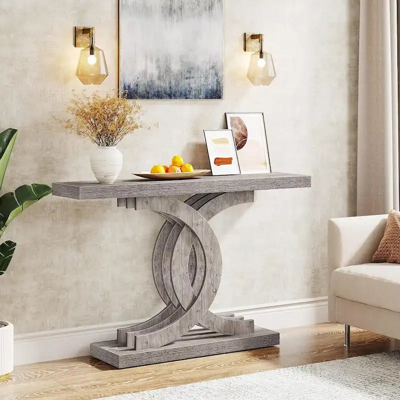 Tavolini consolle in legno stile rustico con base geometrica per l'ingresso