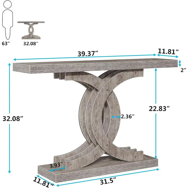 Tavolini consolle in legno stile rustico con base geometrica per l'ingresso