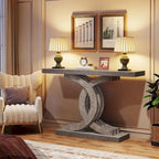 Tavolini consolle in legno stile rustico con base geometrica per l'ingresso