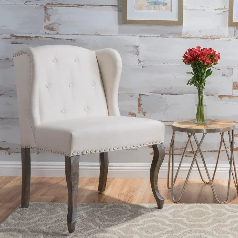 Niclas Wing Back Studded Fabric Accent Chair by 