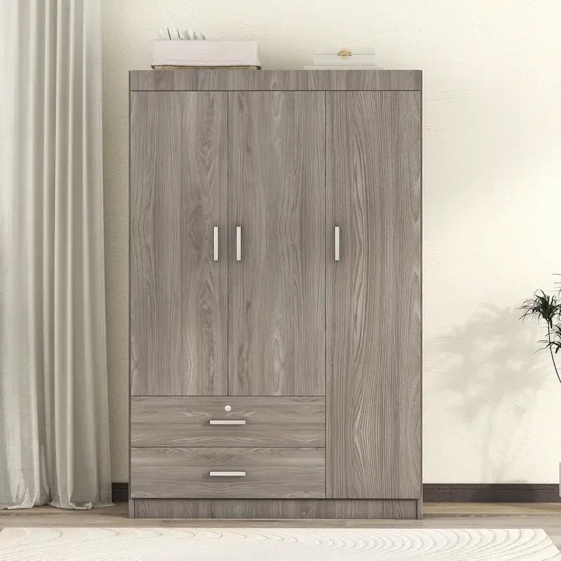 Armadio a 3 ante con 2 cassetti, effetto venatura del legno