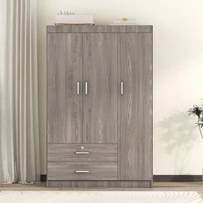 Armadio a 3 ante con 2 cassetti, effetto venatura del legno