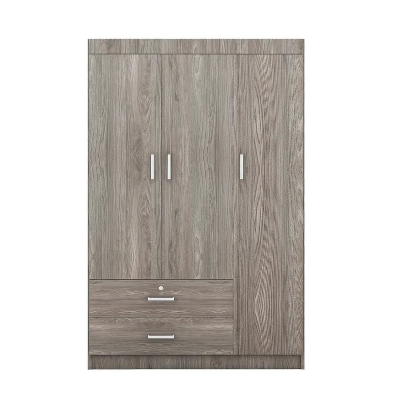 Armadio a 3 ante con 2 cassetti, effetto venatura del legno