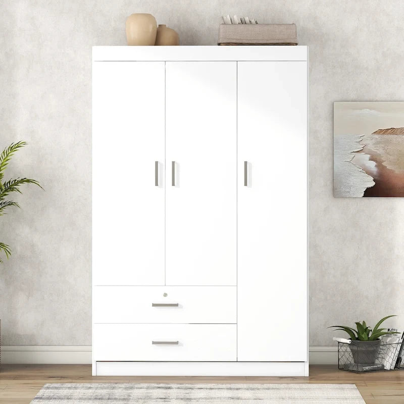 Armadio a 3 ante con 2 cassetti, effetto venatura del legno