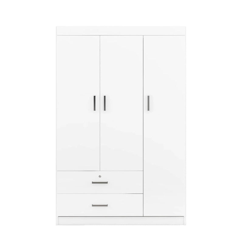 Armadio a 3 ante con 2 cassetti, effetto venatura del legno