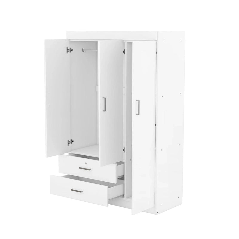 Armadio a 3 ante con 2 cassetti, effetto venatura del legno