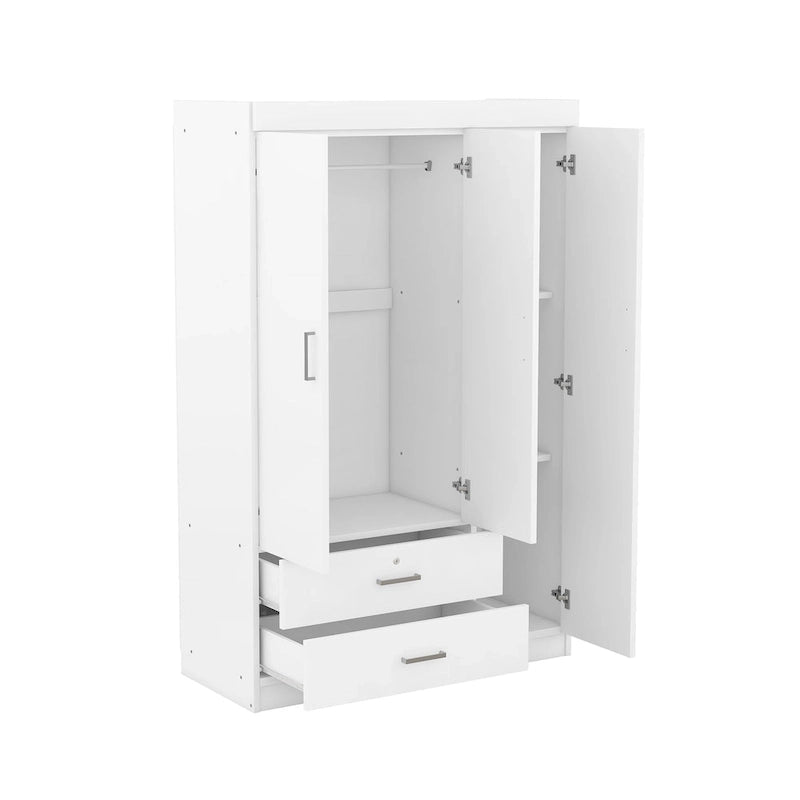 Armadio a 3 ante con 2 cassetti, effetto venatura del legno