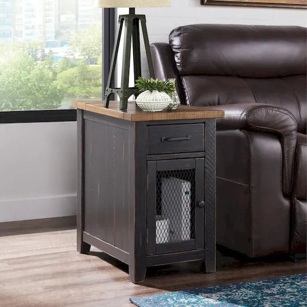 Rustic Solid Wood Chairside End Table with Hidden Charging Station