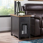 Rustic Solid Wood Chairside End Table with Hidden Charging Station