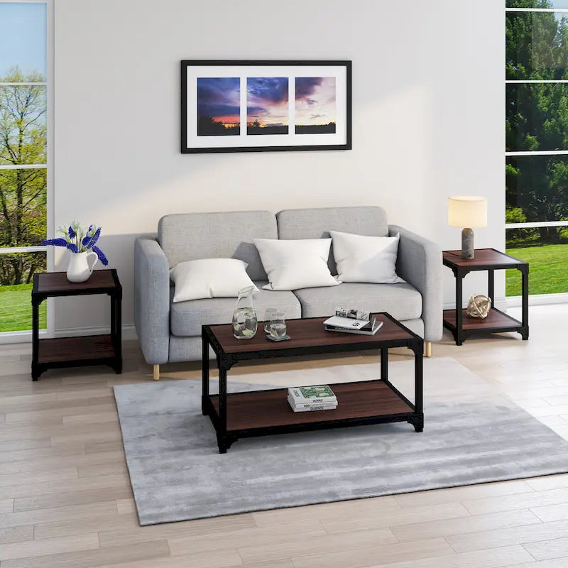 Davee Set da 3 tavolini da caffè in legno e metallo con ripiano - 40x20x18 e 20x20x20 e 20x20x20