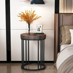Brown/ Black Wood 2-Tier Round Sofa Side Table for Living Room