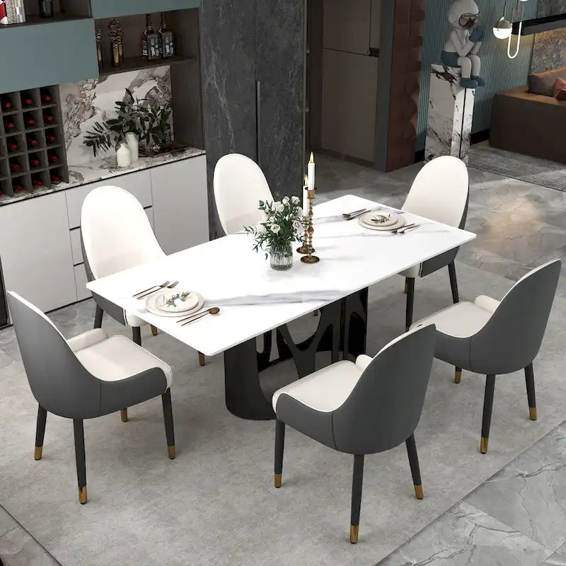 Set di 2 sedie da pranzo moderne imbottite in pelle PU