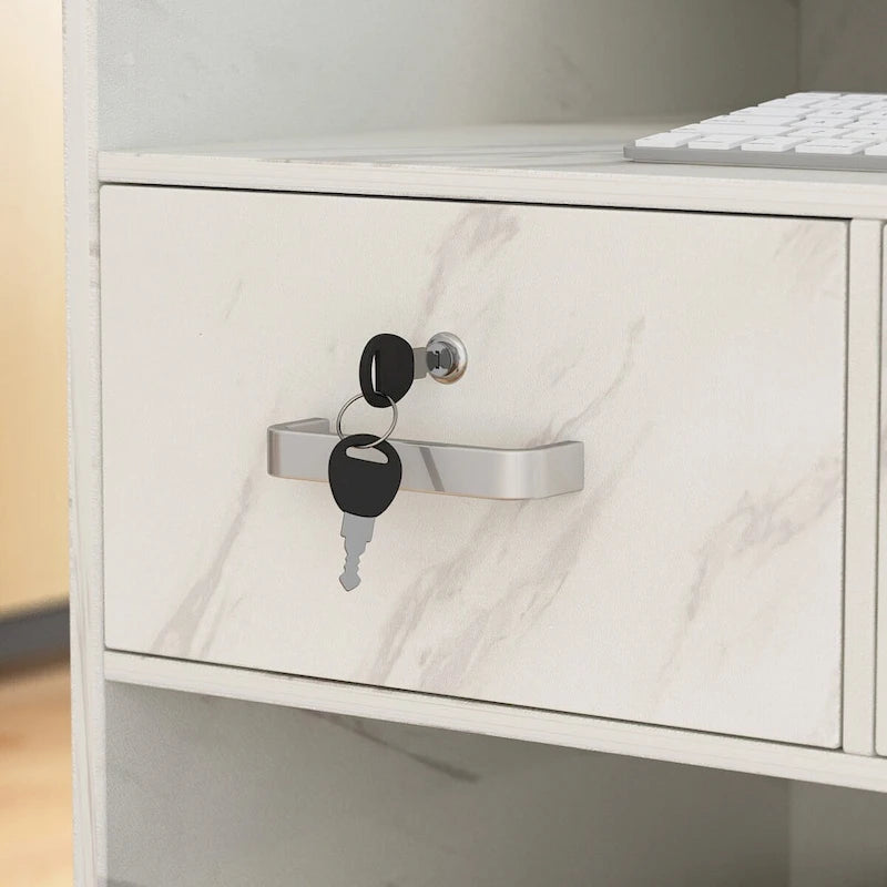 Scrivania da ufficio in legno massello con 3 cassetti per computer da reception
