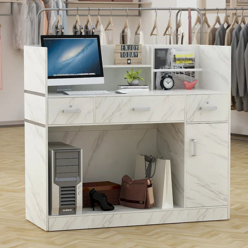 Scrivania da ufficio in legno massello con 3 cassetti per computer da reception