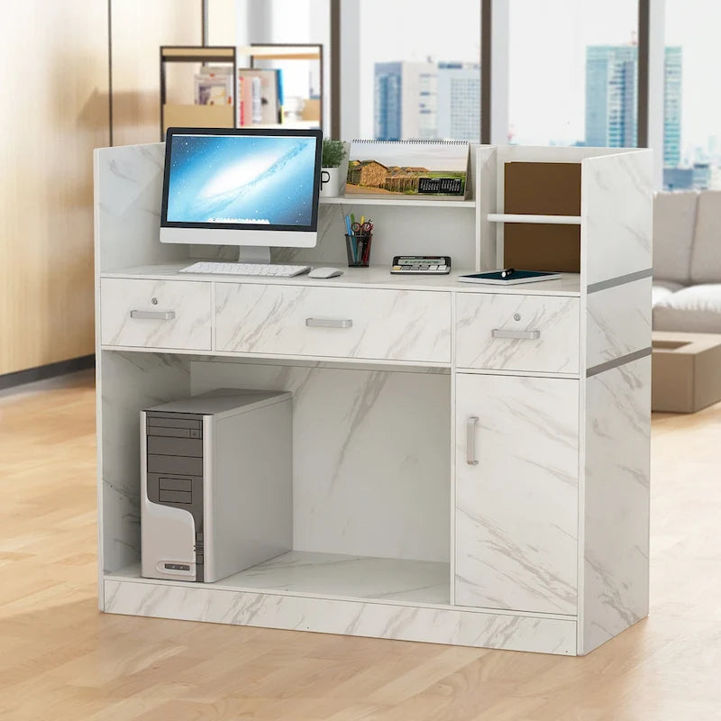 Scrivania da ufficio in legno massello con 3 cassetti per computer da reception