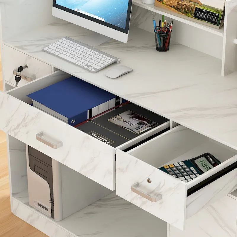 Scrivania da ufficio in legno massello con 3 cassetti per computer da reception