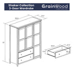 Armadio Shaker in legno a 3 ante - 60x72x22