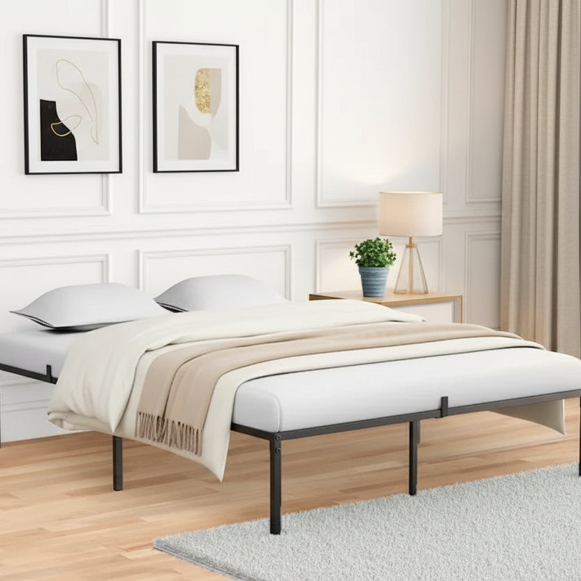 Metal Platform Bed Frame with Storage No Box Spring Steel Slat Support