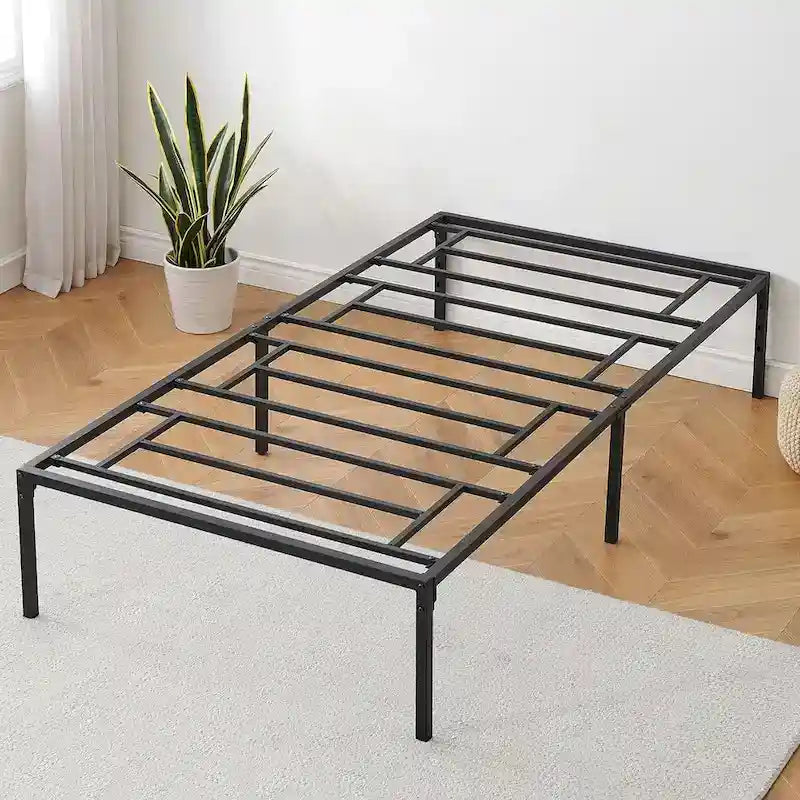 Struttura letto a piattaforma in metallo con contenitore, nessuna rete a molle, supporto a doghe in acciaio