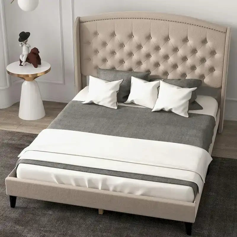 Letto Imbottito con Testiera a Orecchioni, Misura King