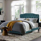 Dayton Queen Size Teal Velvet Platform Bed with Button Tufted Headboard