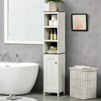 kleankin Mobile Alto da Bagno, Armadietto a Torre Indipendente con 3 Ripiani Aperti e Ripiano Regolabile, Bianco Antico