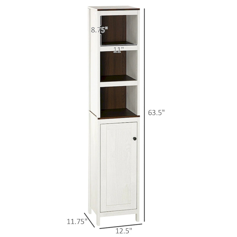 kleankin Mobile Alto da Bagno, Armadietto a Torre Indipendente con 3 Ripiani Aperti e Ripiano Regolabile, Bianco Antico