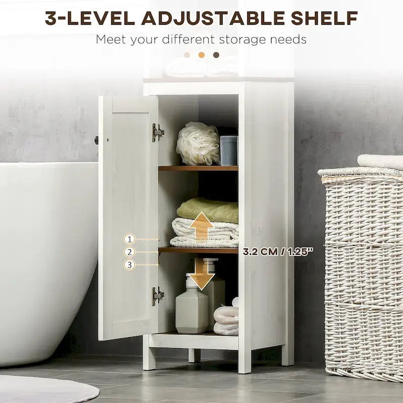 kleankin Mobile Alto da Bagno, Armadietto a Torre Indipendente con 3 Ripiani Aperti e Ripiano Regolabile, Bianco Antico