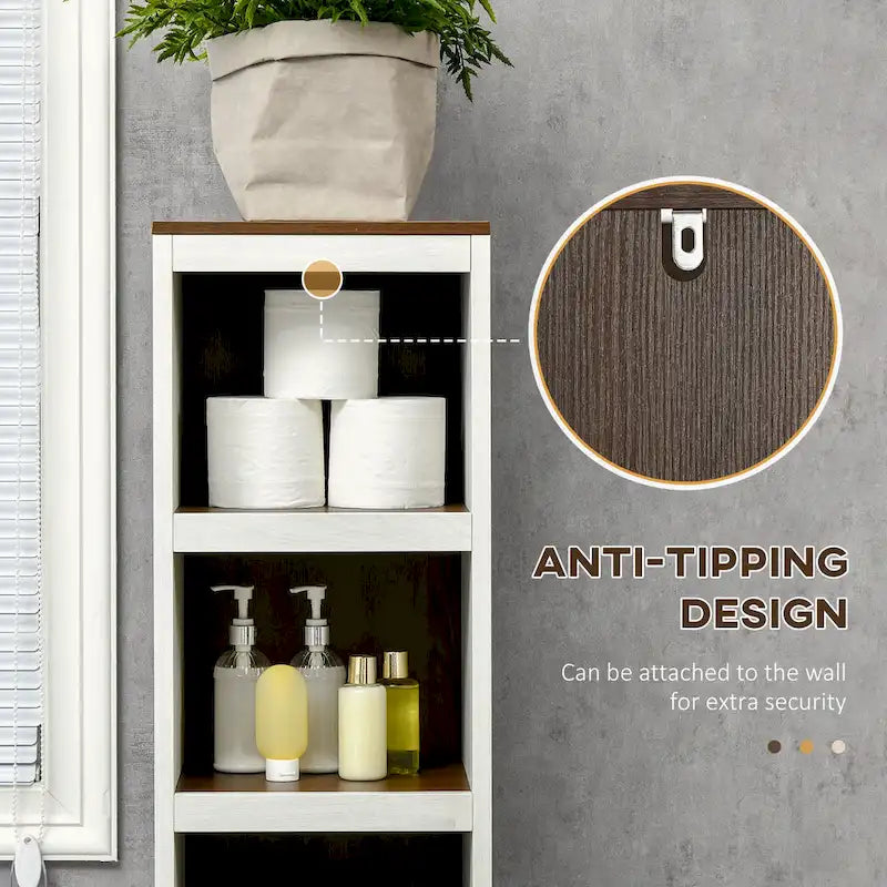 kleankin Mobile Alto da Bagno, Armadietto a Torre Indipendente con 3 Ripiani Aperti e Ripiano Regolabile, Bianco Antico