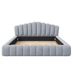 Telaio letto Queen imbottito in velluto con testiera a conchiglia per camera da letto, nessuna necessità di box spring, Beige
