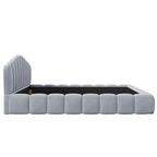 Telaio letto Queen imbottito in velluto con testiera a conchiglia per camera da letto, nessuna necessità di box spring, Beige